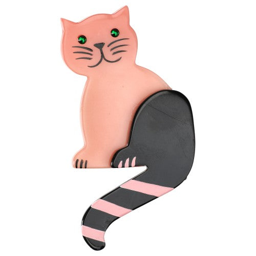 Pink Striped Tail Cat BroochLight Striped Tail Cat Brooch with Dots