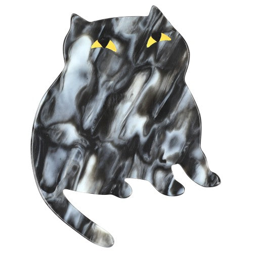 Mottled Grey Dreamy Cat Brooch 