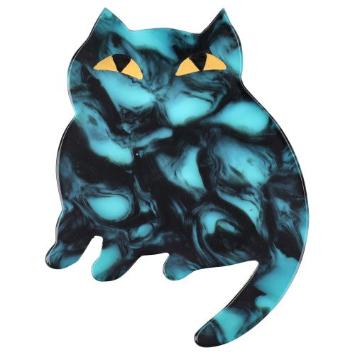 Speckled Turquoise Dreamy Cat Brooch 