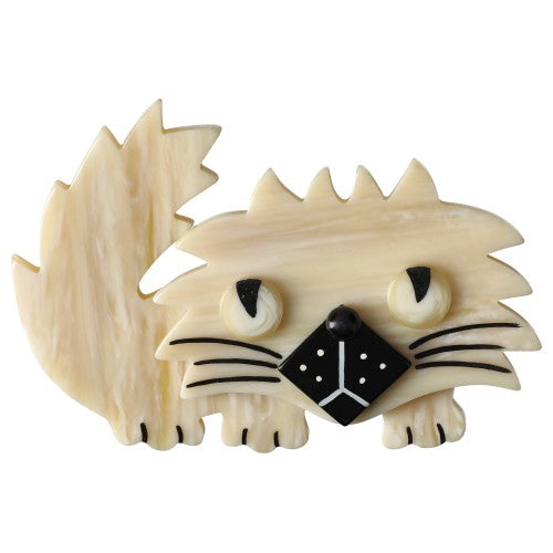 Cream White and Black Rocky Cat Brooch