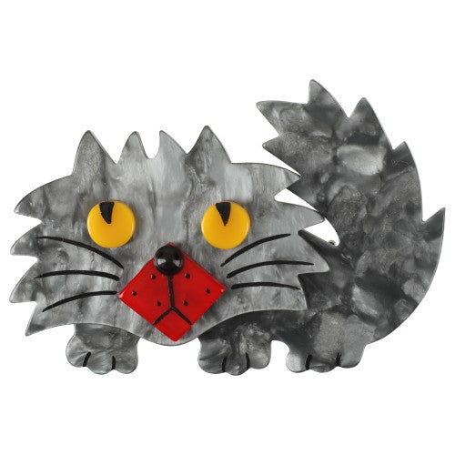 Silver Grey and Red Rocky Cat Brooch