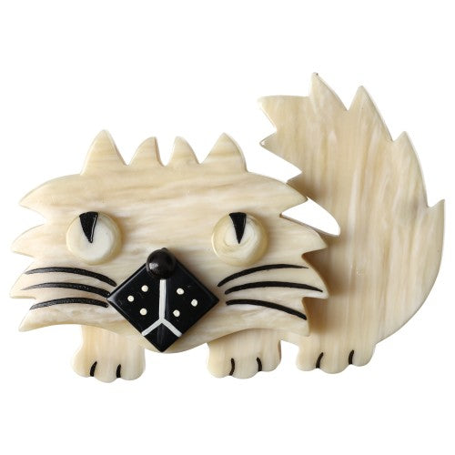 Cream White and Black Rocky Cat Brooch