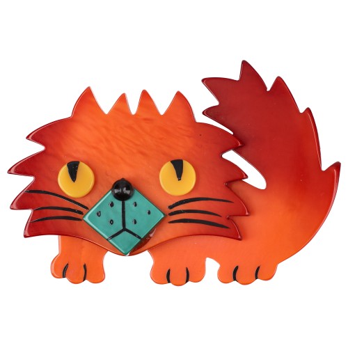 Orange and Green Rocky Cat Brooch