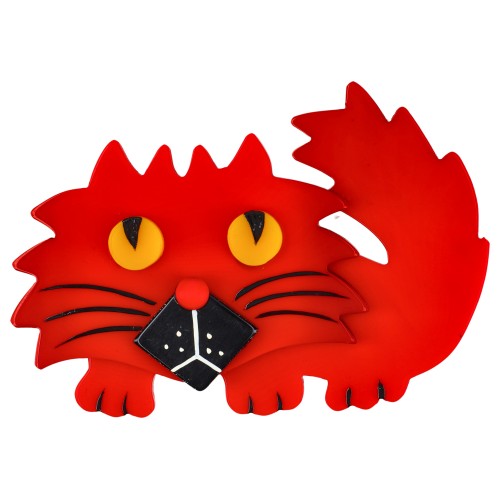 Red, Black and Yellow Rocky Cat Brooch