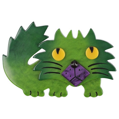 Pickle Green and Purple Rocky Cat Brooch