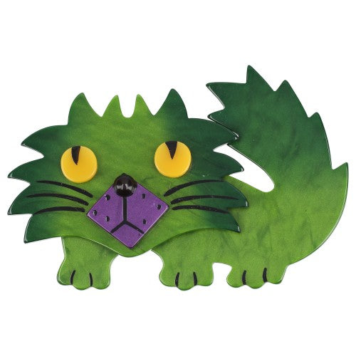 Moss Green and Purple Rocky Cat Brooch