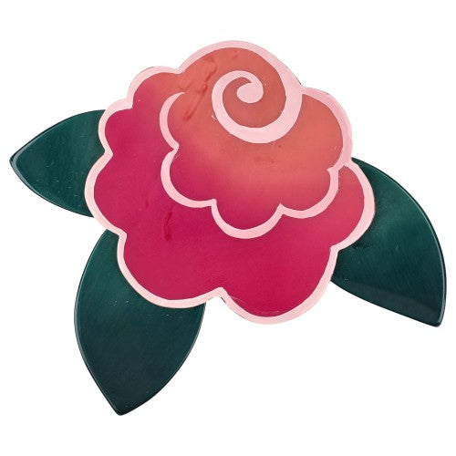 Pink-Fuchsia Retro Rose Flower Brooch