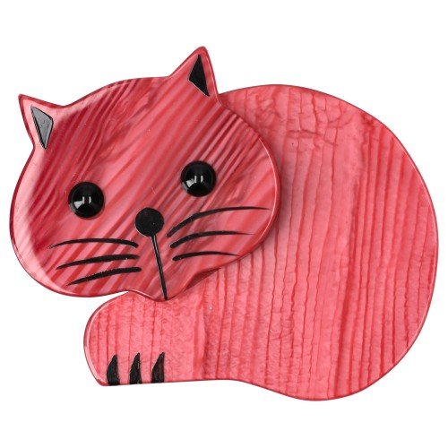 Striped Red Roudoudou Cat Brooch with Black Eyes