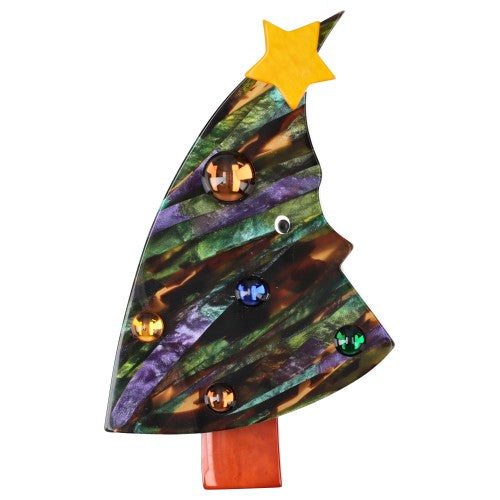 Iridescent Multicolor Face Christmas Tree Brooch 