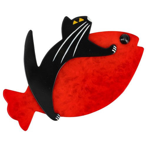 Red and Black Sinbad Cat Brooch