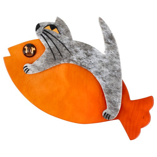 Orange and Hairy Beige Sinbad Cat Brooch (large size) 