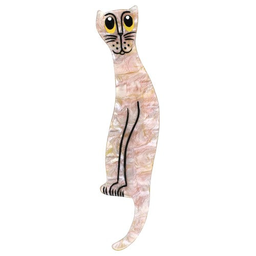 Yellow-Pink Poreal Spaghetto Cat Brooch 