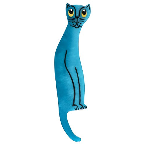 Turquoise Blue Spaghetto Cat Brooch 