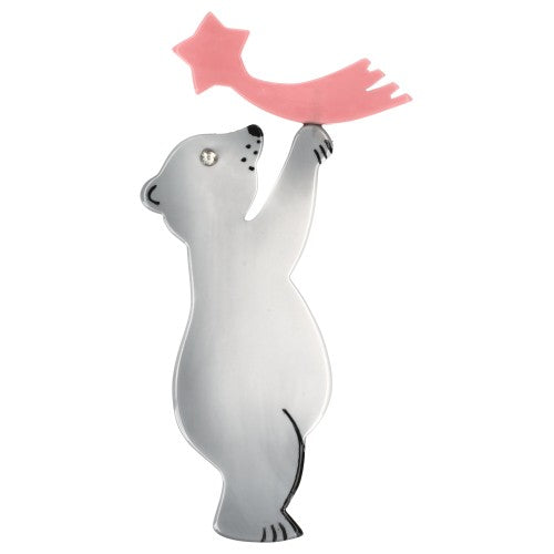 White and Candy Pink Star Bear Brooch 