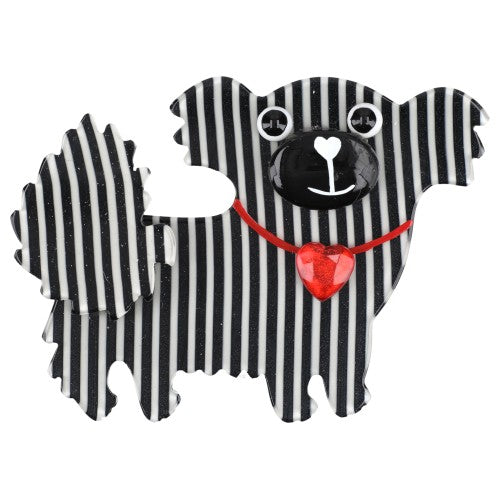 Black and White with Stipes Valentine Suki Shih Tzu Dog Brooch