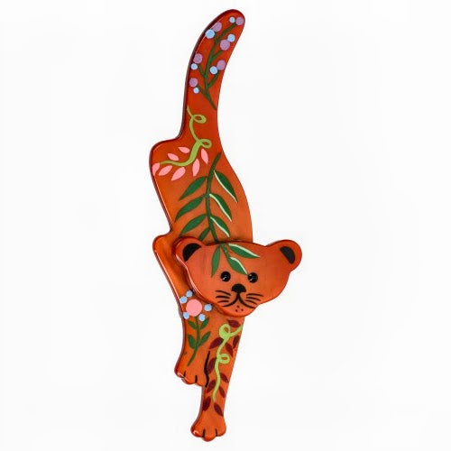 Ginger Brown Diego Tiger Brooch with flowers decor