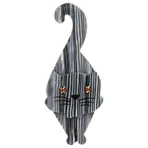 Striped Silver Grey Tintin Cat Brooch 