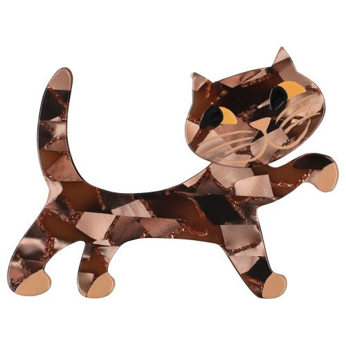 Chocolate Mosaïc Titi Cat Brooch in acetate