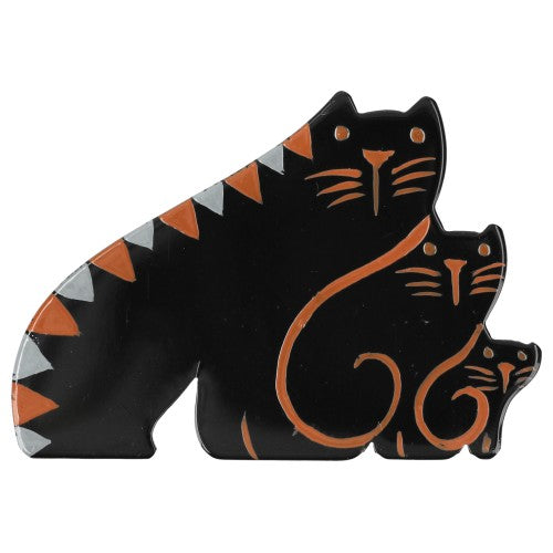 Black, Ginger and Grey Trio Cat Brooch