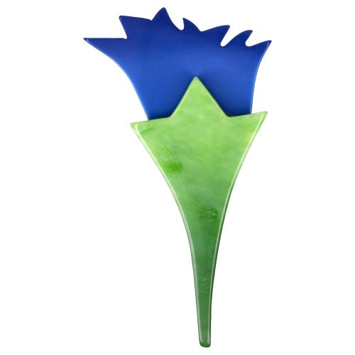 Cobalt Blue and Anise Green Tulip Flower Brooch