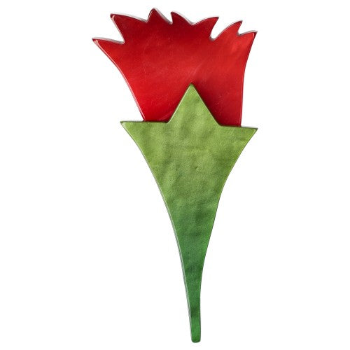 Red and Moos Green Tulip Flower Brooch