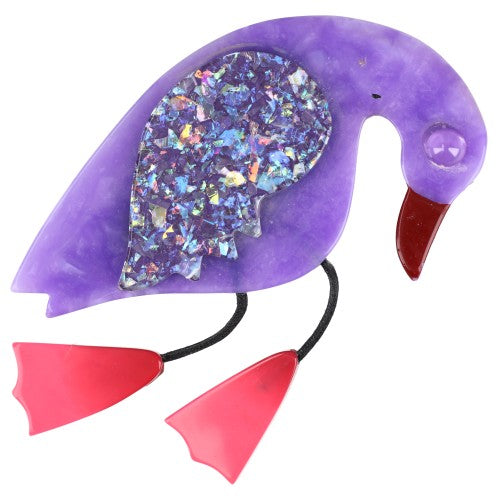 Lilac with Iridescent Lilac Wing and Candy Pink Feet Twisty Bird Brooch