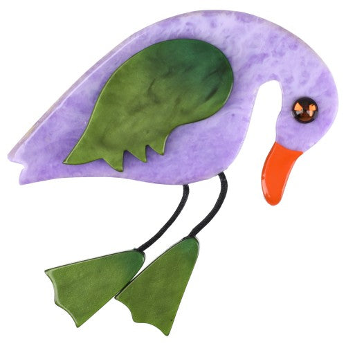 Lilac with Green Wing and  Feet Twisty Bird Brooch