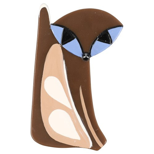 Caramel Brown Siamese Vallauris Cat Brooch with Pervenche Blue Eyes (large one)