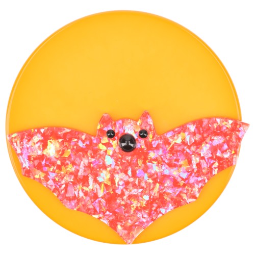 Yellow and Brilliant Red Bat Moon Brooch (large size)