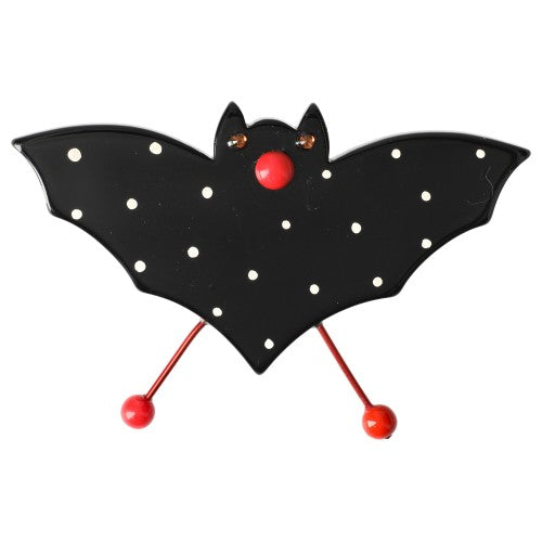 Black Bat Brooch with White Dots