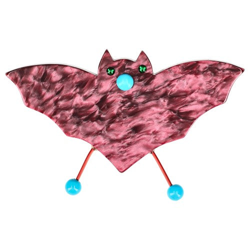 Dappled Cyclamen Pink and Turquoise Blue Bat Brooch