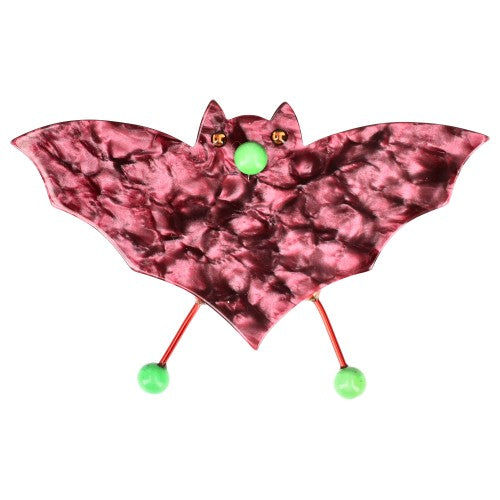 Dappled Cyclamen Pink and Anise Green Bat Brooch 