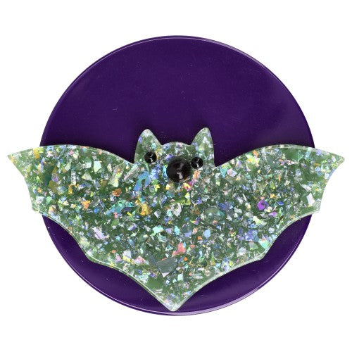 Brilliant Almond Greenand Purple Bat Moon Brooch (large size)