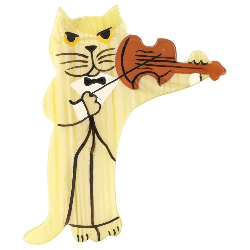 Striped Sulfur Yellow Violinist Cat Brooch 