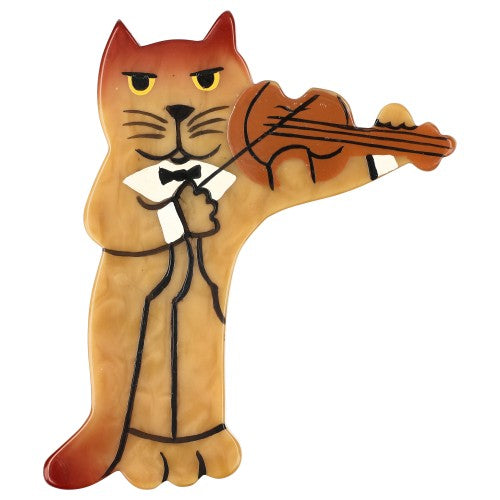 Ocher Yellow Violinist Cat Brooch