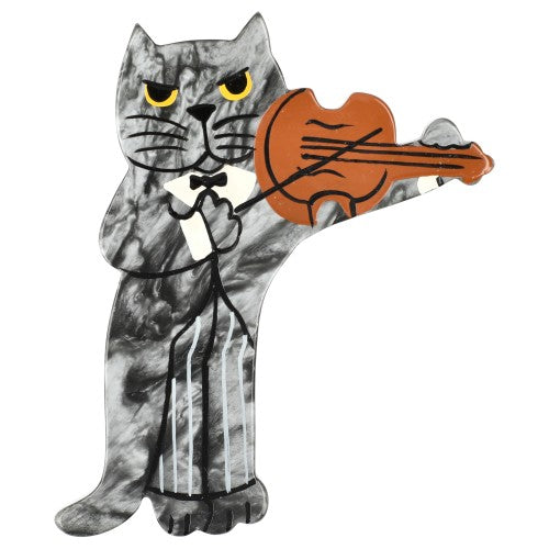 Marbred Siver Grey Violonist Cat Brooch