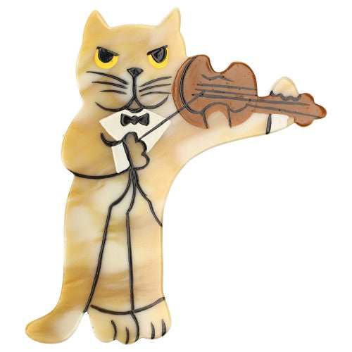 Cream Beige Violinist Cat Brooch 