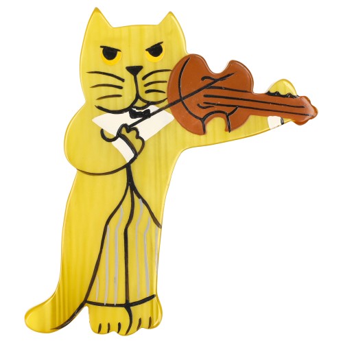 Striped Lemon Yellow Violinist Cat Brooch