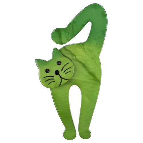 Pearly Green Violin Cat Brooch