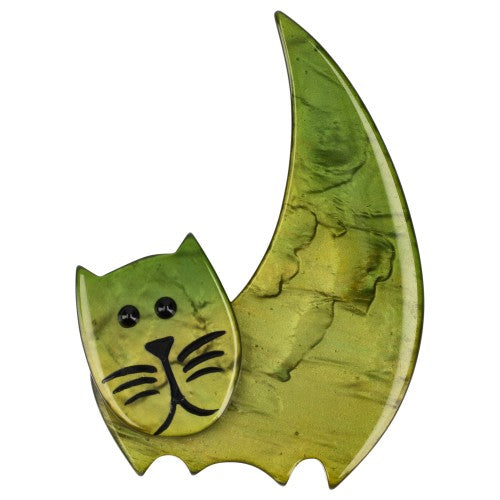 Moss Green Virgule Cat Brooch 