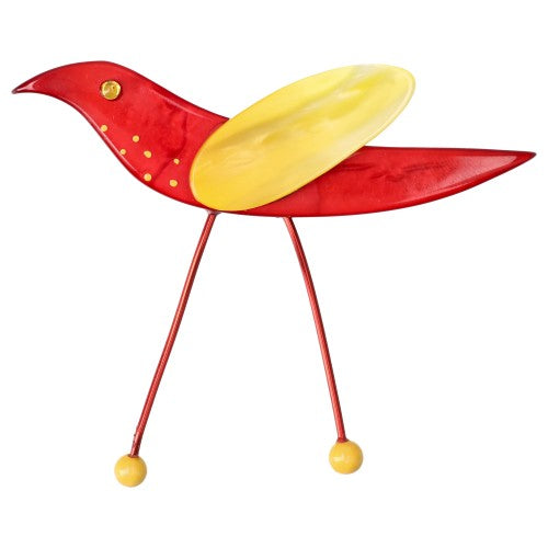 Red Wader Bird Brooch with  Lemon Yellow Wing (Yellow Feet)