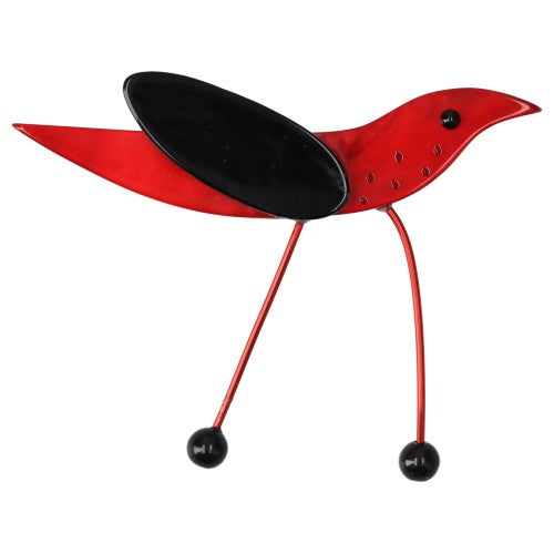 Red Wader Bird Brooch with  Black Wing (Black Feet)