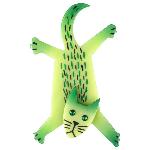 Anise Green Wingsuit Cat BroochThis flying cat is reminiscent of flying men with their wings. Available in blue, red and anise green. It's a small brooch and only four are available.