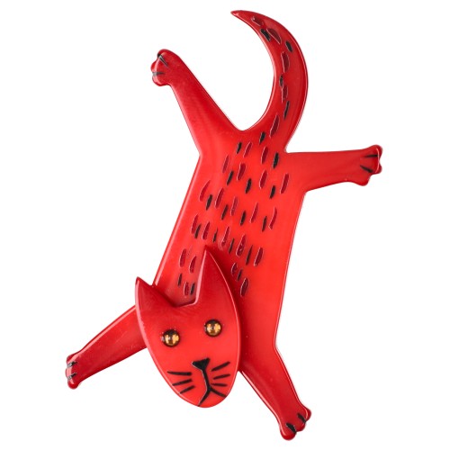 Red Wingsuit Cat Brooch 