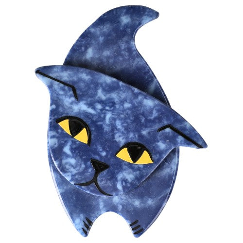 Night Blue and Lavender Blue Speckled Zorro Cat Brooch