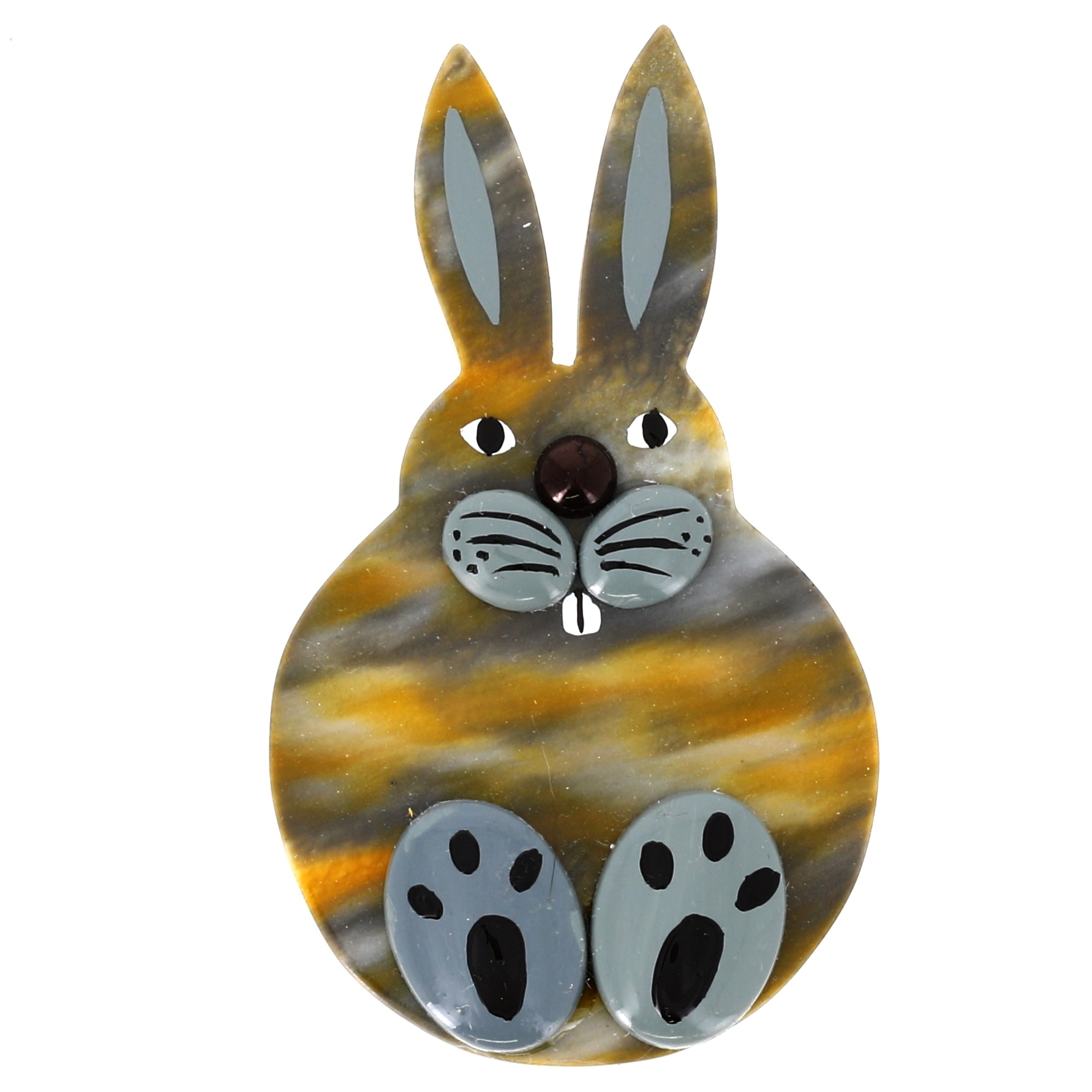 Grey and yellow Looping Rabbit Brooch