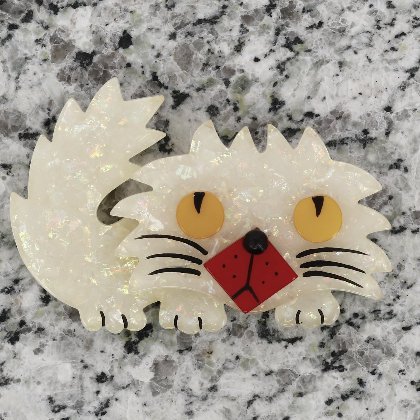 Brilliant White Rocky Cat Brooch