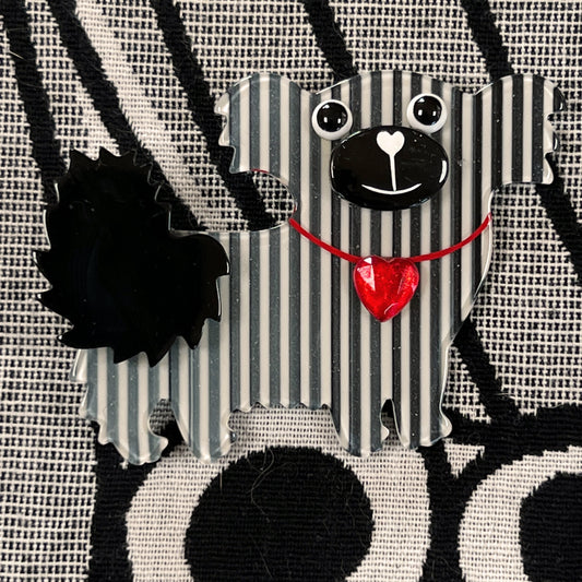 Black and White with Stipes Suki Shih Tzu Valentin Dog Brooch