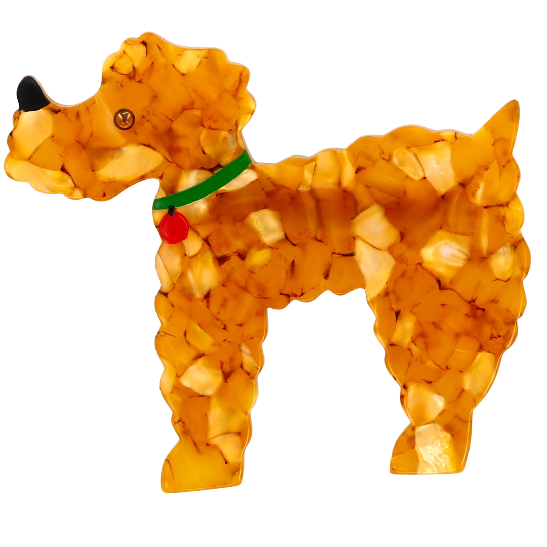 Yellow Kaoba Poodle Dog Brooch in acetate