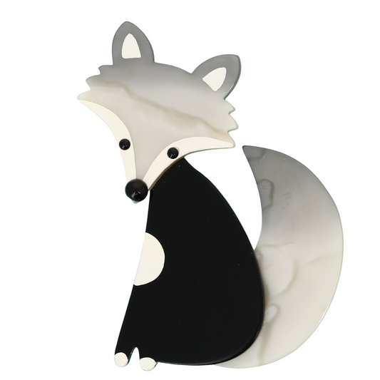 Black and White Ladyfox Fox Brooch